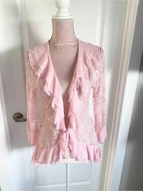 NWOT Dreamgirl Pink Lace Ruffled Robe & Bottom